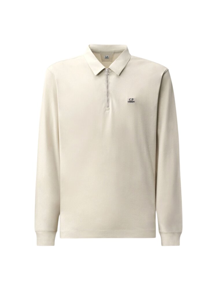 C.P. Company C.P. COMPANY STRETCH PIQUET LONGSLEEVE ZIP POLO SILVER BIRCH