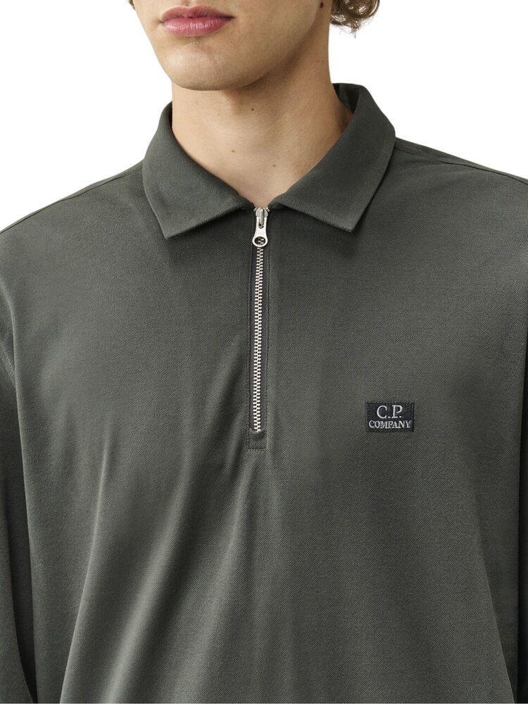 C.P. Company C.P. COMPANY STRETCH PIQUET LONG SLEEVE ZIP POLO RAVEN