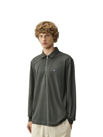 C.P. Company C.P. COMPANY STRETCH PIQUET LONG SLEEVE ZIP POLO RAVEN