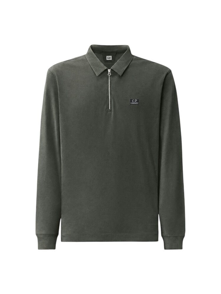 C.P. Company C.P. COMPANY STRETCH PIQUET LONG SLEEVE ZIP POLO RAVEN