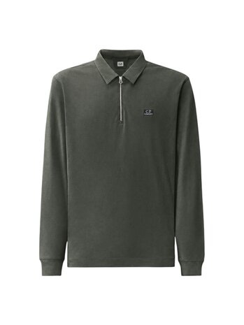C.P. Company C.P. COMPANY STRETCH PIQUET LONG SLEEVE ZIP POLO RAVEN