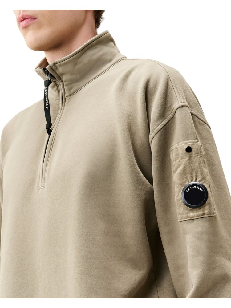 C.P. Company C.P. COMPANY DIAGONAL FLEECE MIXED BOXY HALF ZIP SWEATSHIRT FALLEN ROCK