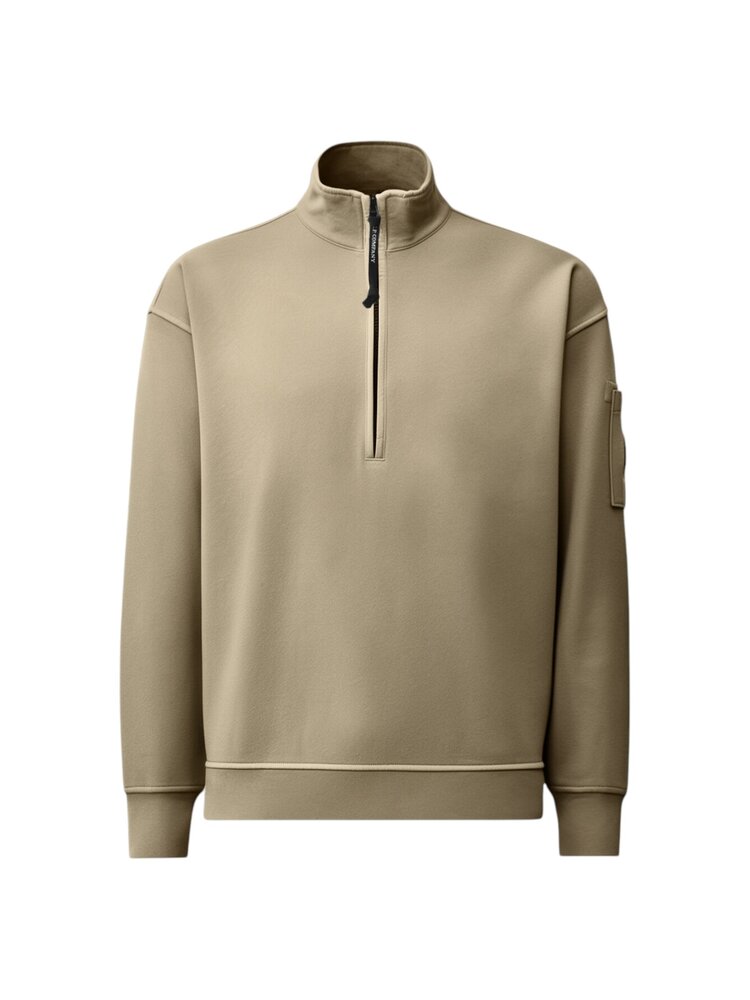 C.P. Company C.P. COMPANY DIAGONAL FLEECE MIXED BOXY HALF ZIP SWEATSHIRT FALLEN ROCK