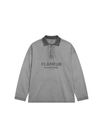 FLÂNEUR SOUND & DESIGN STUDIO MEMBER LONG SLEEVE POLO  WASHED GREY