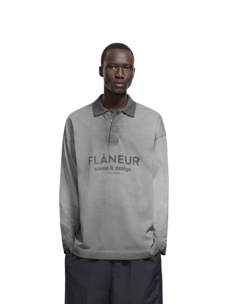 FLÂNEUR SOUND & DESIGN STUDIO MEMBER LONG SLEEVE POLO  WASHED GREY