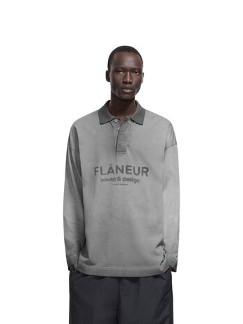 FLÂNEUR SOUND & DESIGN STUDIO MEMBER LONG SLEEVE POLO  WASHED GREY