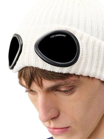 C.P. Company C.P. COMPANY MERINO WOOL GOGGLE BEANIE GAUZE WHITE
