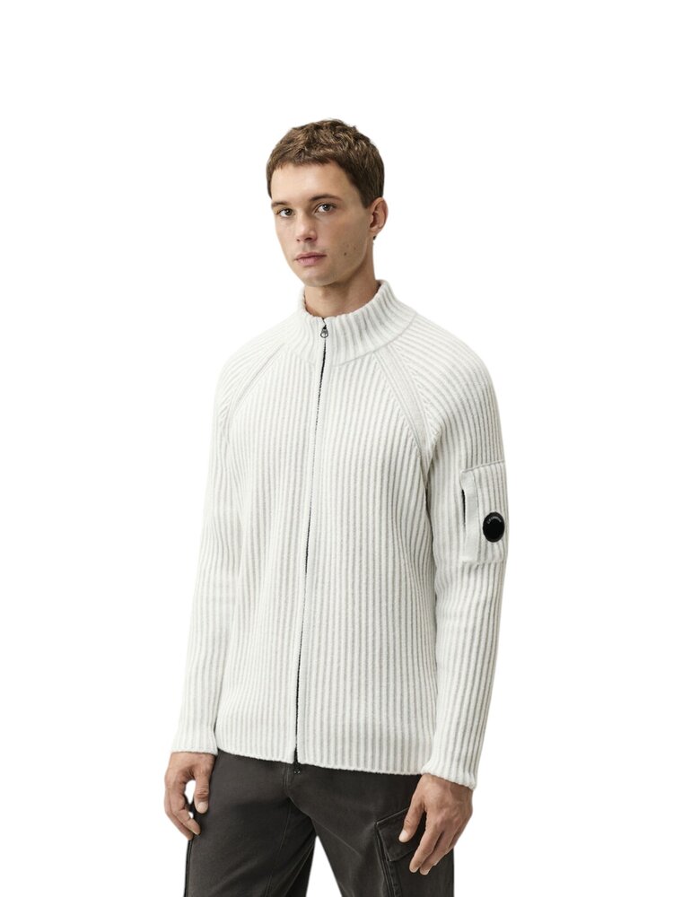 C.P. Company C.P. COMPANY CARDIGAN FLEECE KNIT WHITE MELANGE