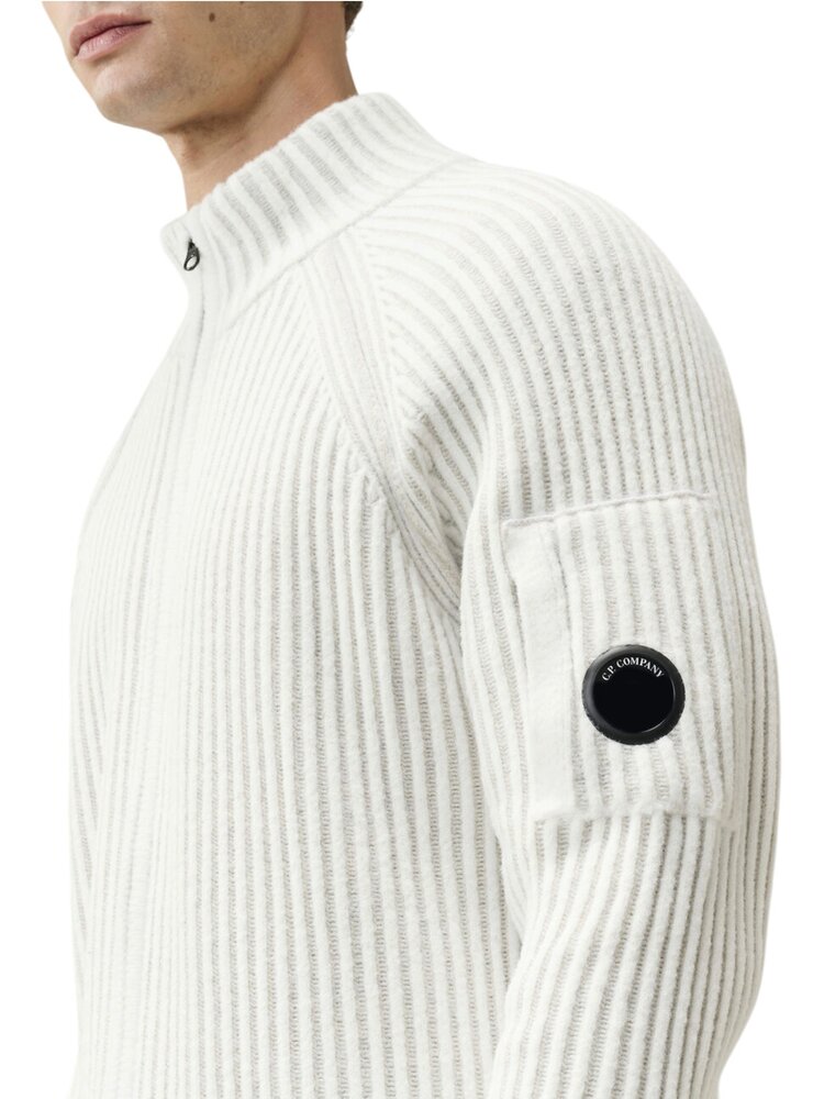 C.P. Company C.P. COMPANY CARDIGAN FLEECE KNIT WHITE MELANGE