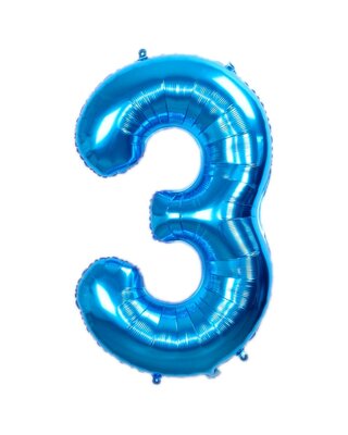 Q2party Folie Ballon Cijfer 3 Blauw - XL 86 Cm