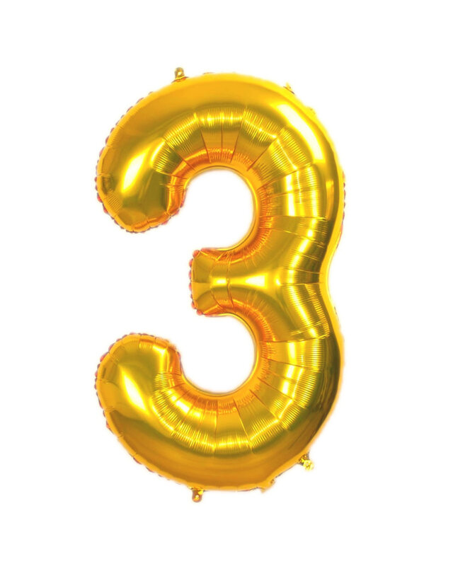 Q2party Folieballon Cijfer 3 Goud - XL 86 Cm