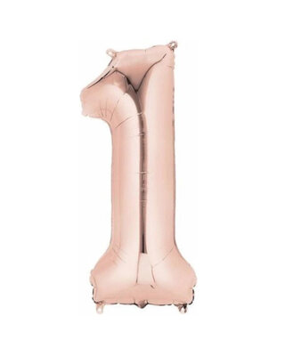 Q2party Folie Ballon Cijfer 1 Rose goud - XL 86 Cm