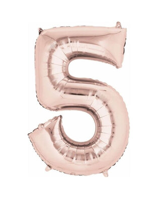 Q2party Folie Ballon Cijfer 5 Rose goud - XL 86 Cm