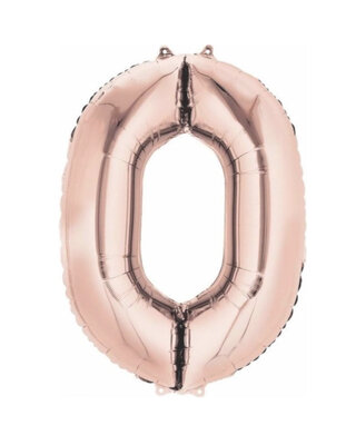 Q2party Folie Ballon Cijfer 0 Rose goud - XL 86 Cm