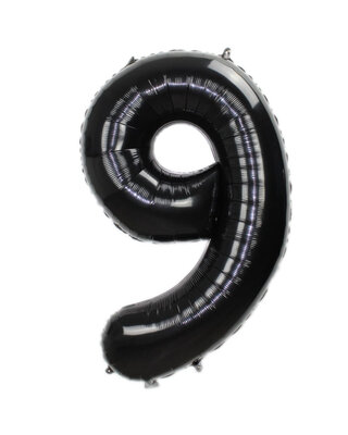 Q2party Folie Ballon Cijfer 9 Zwart - XL 86 Cm