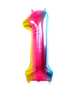 Q2party Folie Ballon Cijfer 1 Regenboog - XL 86 Cm