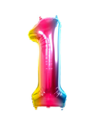 Q2party Folie Ballon Cijfer 1 Regenboog - XL 86 Cm