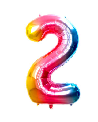 Q2party Folie Ballon Cijfer 2 Regenboog - XL 86 Cm