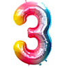 Folieballon Cijfer 3 Regenboog - XL 86 Cm