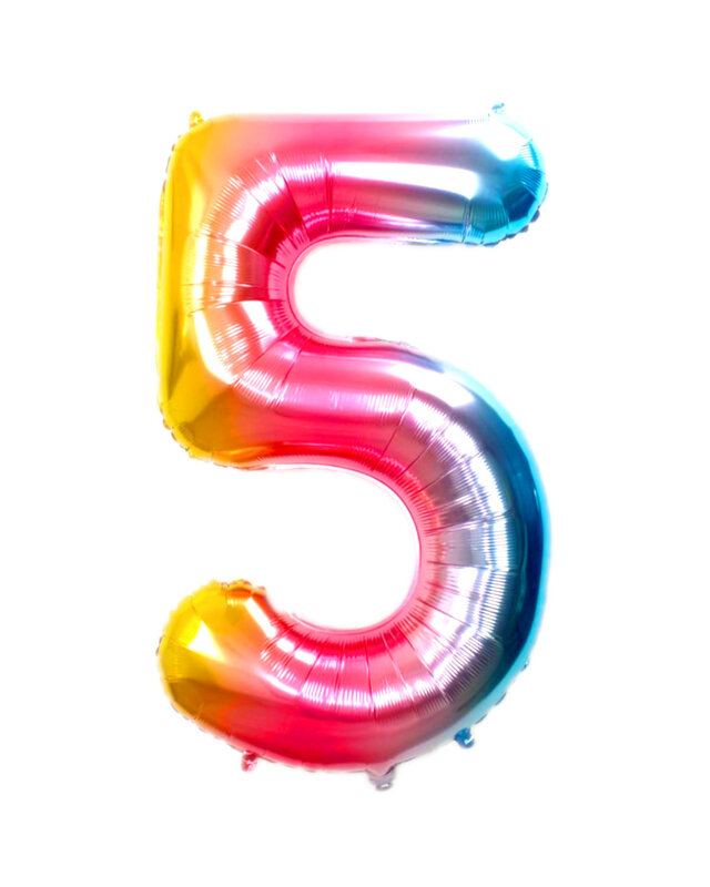 Q2party Folieballon Cijfer 5 Regenboog - XL 86 Cm