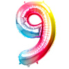 Folieballon Cijfer 9 Regenboog - XL 86 Cm