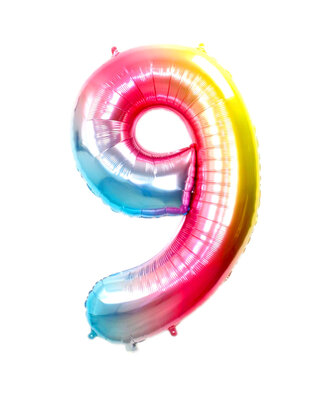 Q2party Folie Ballon Cijfer 9 Regenboog - XL 86 Cm