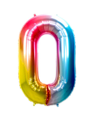 Q2party Folie Ballon Cijfer 0 Regenboog - XL 86 Cm