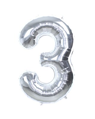 Q2party Folie Ballon Cijfer 3 Zilver - XL 86 Cm