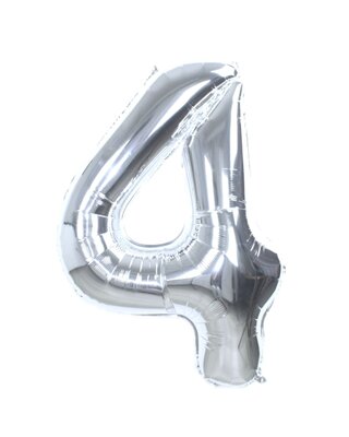 Q2party Folie Ballon Cijfer 4 Zilver - XL 86 Cm
