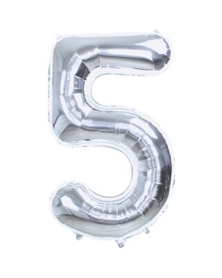 Q2party Folie Ballon Cijfer 5 Zilver - XL 86 Cm
