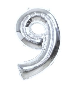 Q2party Folie Ballon Cijfer 9 Zilver - XL 86 Cm