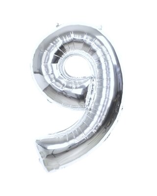 Q2party Folie Ballon Cijfer 9 Zilver - XL 86 Cm