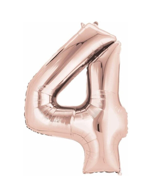 Q2party Folieballon Cijfer 4 Rose goud - 70 Cm