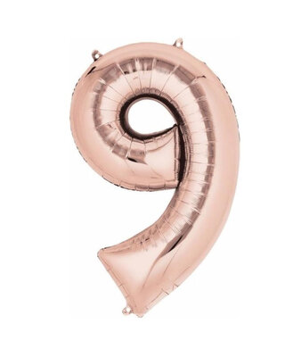 Q2party Folie Ballon Cijfer 9 Rose goud - 70 Cm
