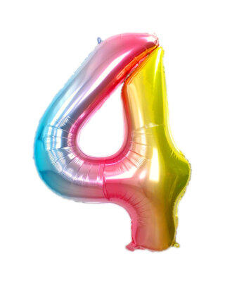 Q2party Folie Ballon Cijfer 4 Regenboog - 70 Cm