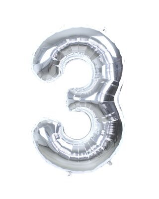Q2party Folie Ballon Cijfer 3 Zilver - 70 Cm