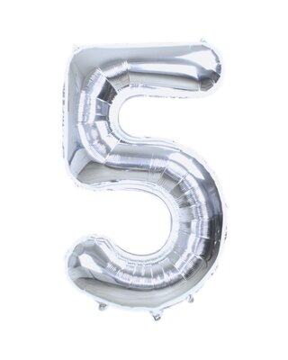 Q2party Folie Ballon Cijfer 5 Zilver - 70 Cm