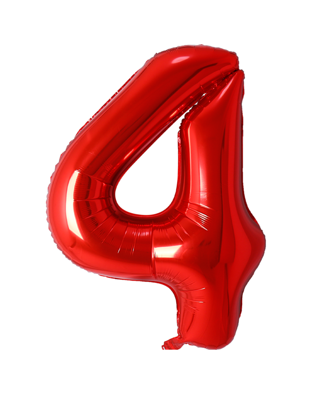 Q2party Folieballon Cijfer 4 Rood - 70 Cm