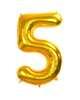 Q2party Folie Ballon Cijfer 5 Goud - 36 Cm
