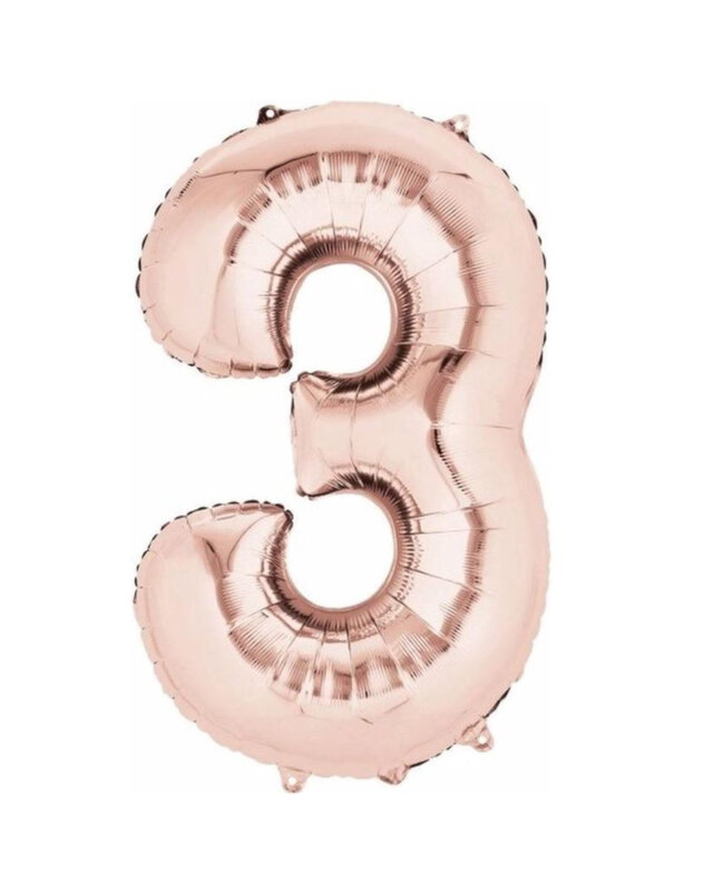 Q2party Folieballon Cijfer 3 Rose goud - 36 Cm