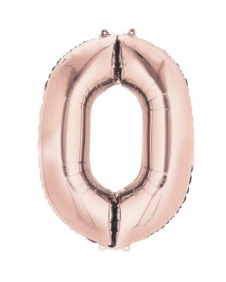 Q2party Folie Ballon Cijfer 0 Rose goud - 36 Cm