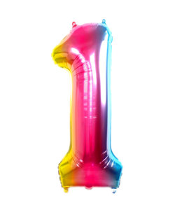 Q2party Folie Ballon Cijfer 1 Regenboog - 36 Cm