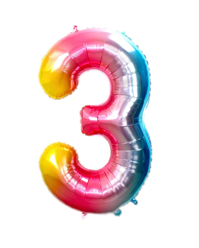 Q2party Folieballon Cijfer 3 Regenboog - 36 Cm