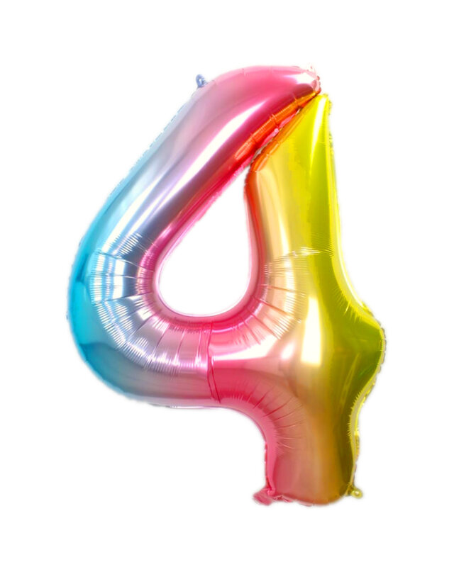 Q2party Folieballon Cijfer 4 Regenboog - 36 Cm