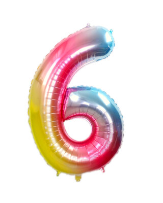 Q2party Folie Ballon Cijfer 6 Regenboog - 36 Cm