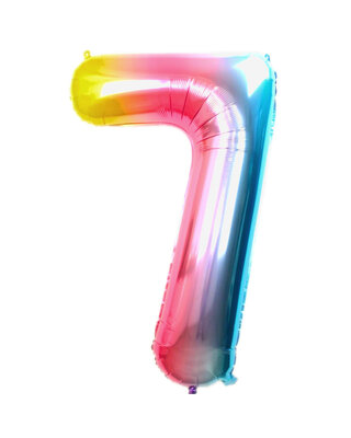 Q2party Folie Ballon Cijfer 7 Regenboog - 36 Cm