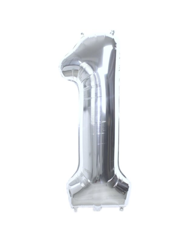 Q2party Folieballon Cijfer 1 Zilver - 36 Cm