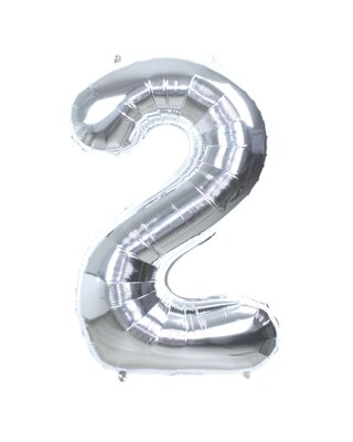 Q2party Folie Ballon Cijfer 2 Zilver - 36 Cm