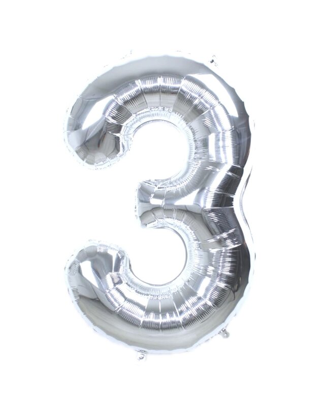 Q2party Folieballon Cijfer 3 Zilver - 36 Cm