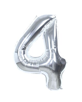 Q2party Folie Ballon Cijfer 4 Zilver - 36 Cm
